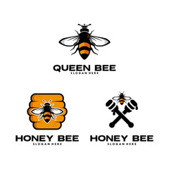 Poster - set of queen bee and honey bee logo design