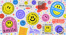 Don't Worry Be Happy Abstract Hipster Cool Trendy Background With Retro Stickers Vector Design.