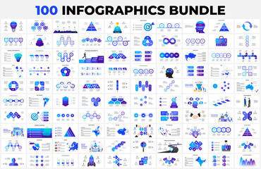 Huge Infographics Bundle. 100 presentation slide templates - timelines, puzzle, education, arrows, maps, illustrations and charts. Bestsellers collection