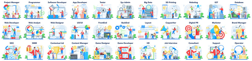 Wall Mural - modern it or media profession set. programmer write software