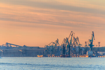 Sticker - Beautiful view of the Port of Klaipeda on the Baltic sea under the cloudy blue sky