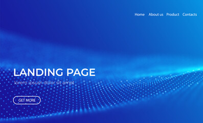 Wall Mural - abstract landing page background with blue particles. flow wave with dot landscape. digital data str