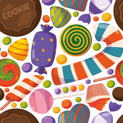 Sticker - Sweets pattern. Lollipop jelly and chocolate candies illustrations for textile design project garish vector seamless background