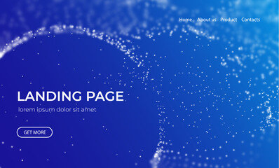 Wall Mural - abstract landing page background with blue particles. flow wave with dot landscape. digital data str