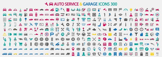 Wall Mural - Icon set 300 related to auto service and garage