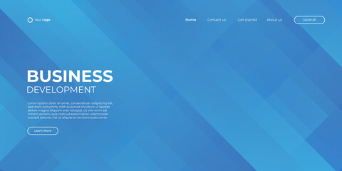 Landing page blue banner template. Abstract background 3d illustration, business technology interface concept. Vector layout design.