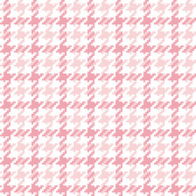 Tweed Check Pattern In Pink And White For Spring Autumn Winter. Seamless Houndstooth Tartan Plaid Graphic Vector Background For Jacket, Coat, Skirt, Scarf, Other Modern Fashion Textile Design.