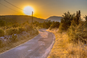 Poster - Sunrise over road in Causse Blandas