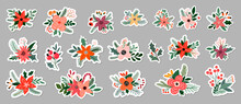 Christmas Floral Stickers Big Collection, Different Bouquets, Seasonal Flowers And Plants Arrangements
