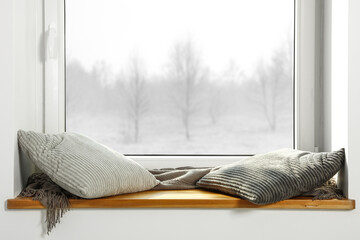 Wall Mural - winter window sill background and free space for your decoration.