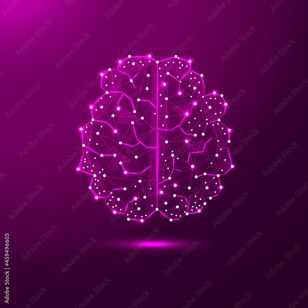 The brain is composed of points, lines and triangles. The polygon shape ...