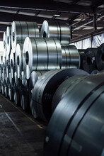 Manufactured Steel Sheet Rolls Stack In Warehouse