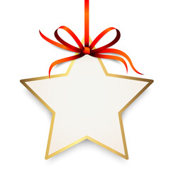 Sticker - gold ribbon bow with christmas star hang tag