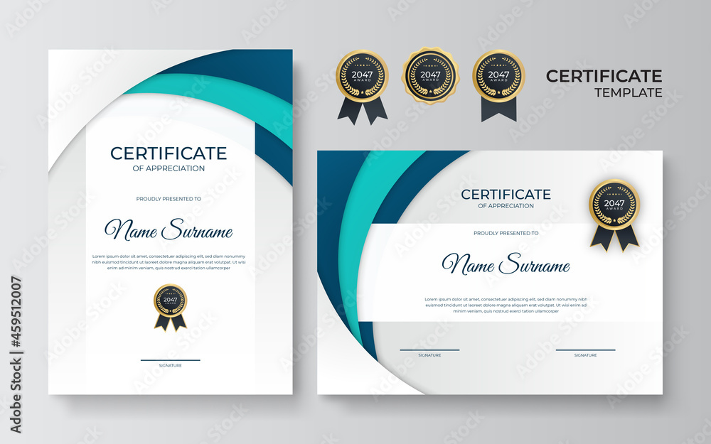 Blue and green certificate design in professional style. Elegant, clean ...