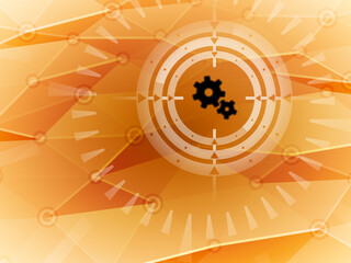 Wall Mural - Sight is aiming for gear icon detected during cyberspace research on hi-tech orange background. Illustration.