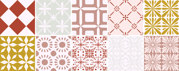 tile portugal flower seamless pattern set. geometric background. traditional azulejo repeat ornament