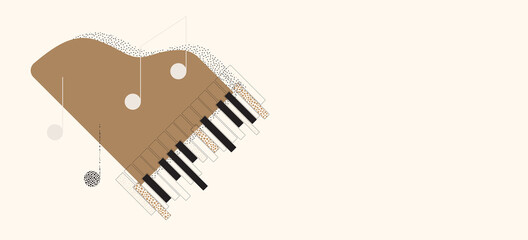 Wall Mural - Modern simple music background with abstract grand piano. Vector illustration, EPS 10, gold colored background with copy space