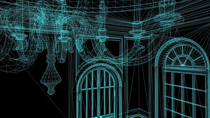 3d illustration - Wireframe Model Of Pompous Palace With Columns