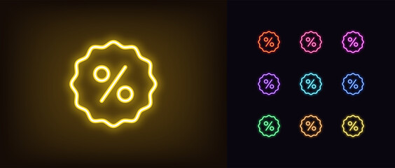 Wall Mural - Outline neon percentage icon. Glowing neon percentage sign, discount tag pictogram in vivid colors