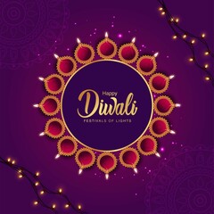 Indian festival Happy Diwali with Diwali props, holiday Background, Diwali celebration greeting card, vector illustration design.