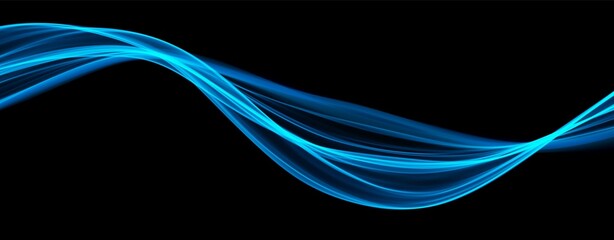 Wall Mural - blue abstract wave. magic line design. flow curve motion element. neon gradient wavy illiustration.