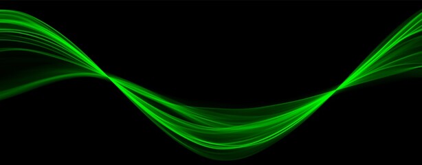 Wall Mural - Green abstract wave. Magic line design. Flow curve motion element. Neon gradient wavy illiustration.