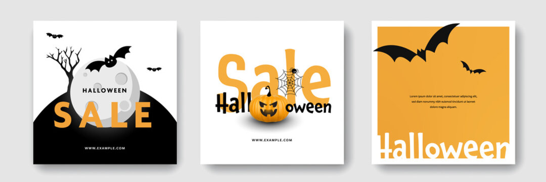 Wall Mural -  - scary halloween social media post with black and orange accent, instagram and facebook posts with haunted vector illustration, modern seasonal layouts