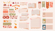 A set of autumn stickers with adhesive tape and torn pieces of paper, notepad paper, for notes.