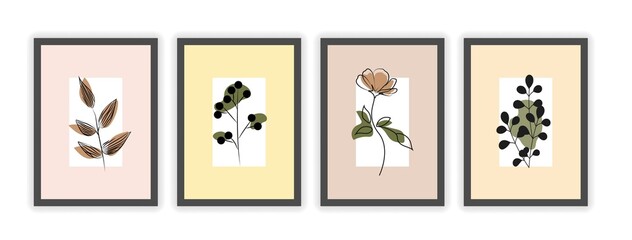 Wall Mural - set of floral abstract modern colorful minimalistic covers on white background. cute colorful geomet