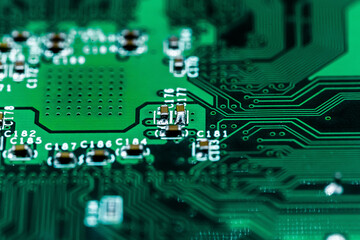 Sticker - Macro shot of a green electronic circuit board with its small details