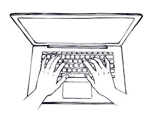 Poster - Laptop. View from above. Vector drawing