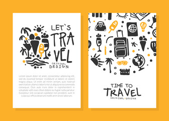 Sticker - Time to Travel Original Design with Packed Suitcase and Palm Vector Template