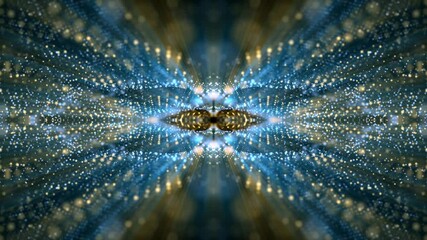 Abstract glitzy background with glowing, glittering gold and blue particles and shimmering light rays. Full HD and looping motion background animation.