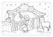Christmas religious nativity scene. Coloring pages.