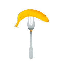 Banana on fork, 3D rendering