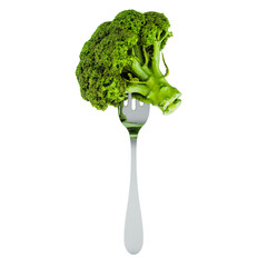 Wall Mural - Fresh broccoli cabbage on fork, 3D rendering