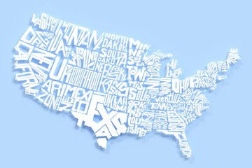 Wall Mural - white lettering 3d render of geographic usa map