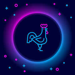 Sticker - Glowing neon line French rooster icon isolated on black background. Colorful outline concept. Vector