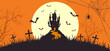 © losw100 - Orange Halloween Banner Scary Castle and Bats