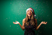 Cheerful Woman Celebrating Christmas