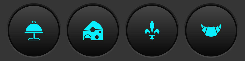 Sticker - Set Covered with tray, Cheese, Fleur De Lys and Croissant icon. Vector