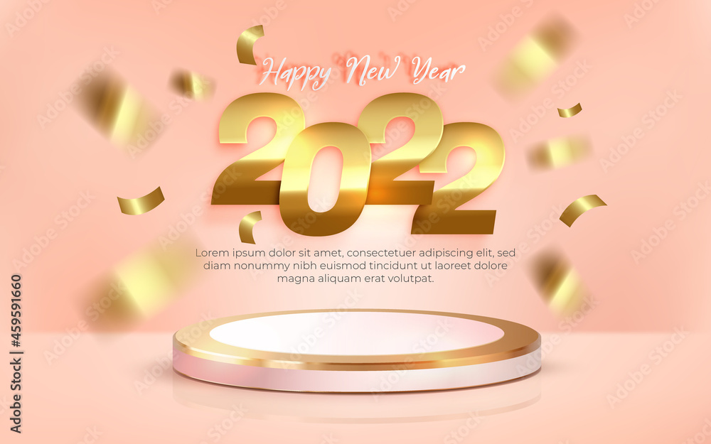 happy new year 2022 with realistic 3d podium on pastel background Stock ...