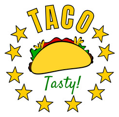 Wall Mural - Tasty taco label with stars