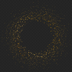 Abstract round glowing lights and gold sparkles on transparent background. Vector