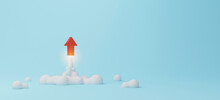 Red Arrow Soaring On Blue Background. Business Development To Success And Growing Growth Concept. 3d Render Illustration