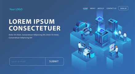 hybrid cloud it solutions in isometric illustration