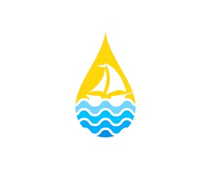 Sticker - Water drop with abstract beach wave and sail boat inside