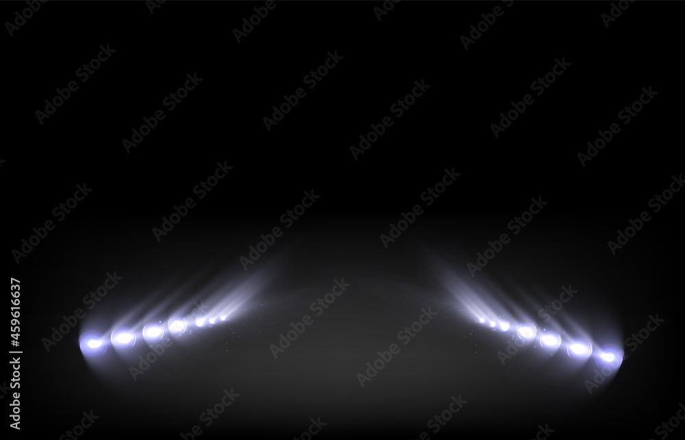 Spotlights set isolated on transparent background. Vector glowing light ...