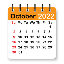 October 2022 Calendar. Orange Page On Spiral. Simple Diary Design. Office Template. Vector Illustration. Stock Image.