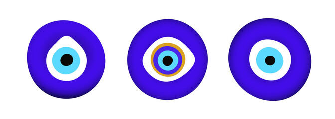 Blue oriental evil eye symbol amulet flat style design vector illustration isolated on white background. Greek or turkish nazar protection talisman.